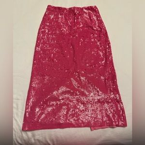 Alice + Olivia Maeve Sequin Slip Pink Midi Skirt